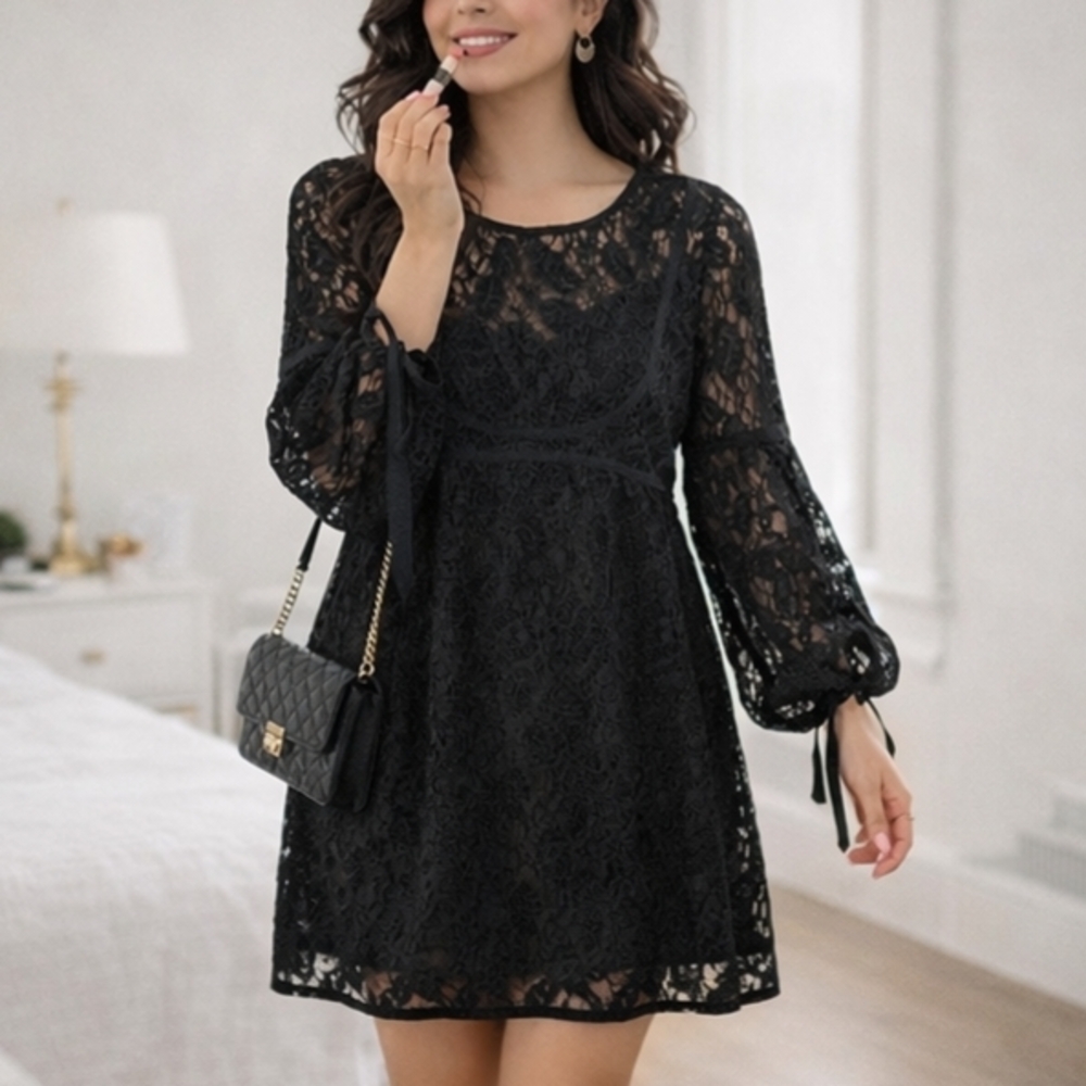 FREE PEOPLE Lace Long Sleeve Short Dress